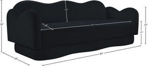 Meridian Furniture Bloom Sculptural Curved Sofa with Cloud Silhouette Seats Three for Modern Living Rooms Black Velvet 44007Black-S