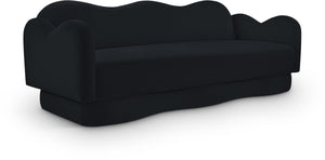 Meridian Furniture Bloom Sculptural Curved Sofa with Cloud Silhouette Seats Three for Modern Living Rooms Black Velvet 44007Black-S