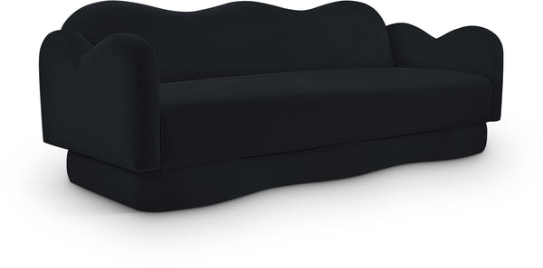 Meridian Furniture Bloom Sculptural Curved Sofa with Cloud Silhouette Seats Three for Modern Living Rooms Black Velvet 44007Black-S