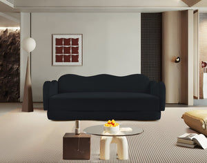 Meridian Furniture Bloom Sculptural Curved Sofa with Cloud Silhouette Seats Three for Modern Living Rooms Black Velvet 44007Black-S