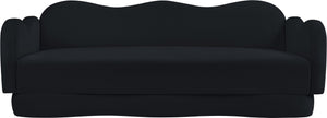 Meridian Furniture Bloom Sculptural Curved Sofa with Cloud Silhouette Seats Three for Modern Living Rooms Black Velvet 44007Black-S