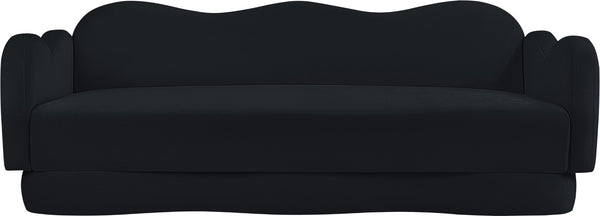 Meridian Furniture Bloom Sculptural Curved Sofa with Cloud Silhouette Seats Three for Modern Living Rooms Black Velvet 44007Black-S