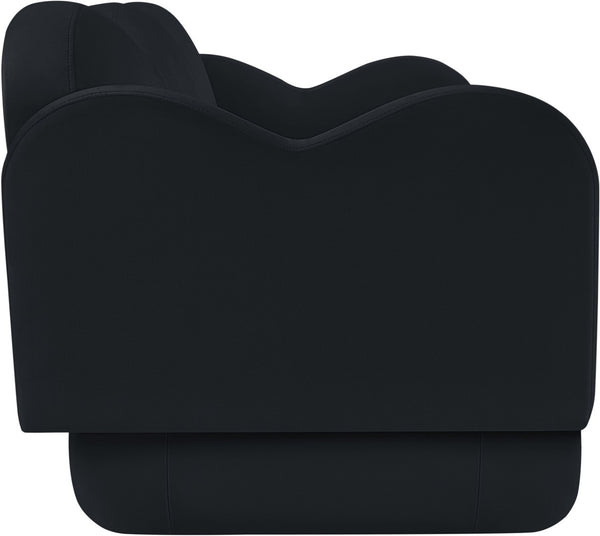 Meridian Furniture Bloom Sculptural Curved Sofa with Cloud Silhouette Seats Three for Modern Living Rooms Black Velvet 44007Black-S