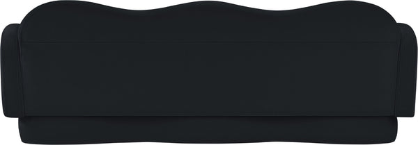 Meridian Furniture Bloom Sculptural Curved Sofa with Cloud Silhouette Seats Three for Modern Living Rooms Black Velvet 44007Black-S