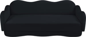 Meridian Furniture Bloom Sculptural Curved Sofa with Cloud Silhouette Seats Three for Modern Living Rooms Black Velvet 44007Black-S
