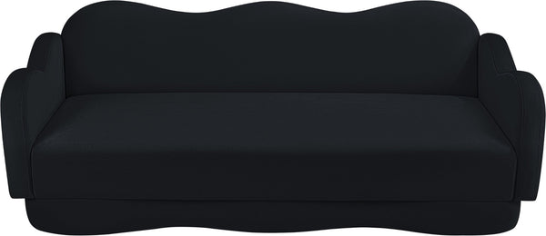 Meridian Furniture Bloom Sculptural Curved Sofa with Cloud Silhouette Seats Three for Modern Living Rooms Black Velvet 44007Black-S