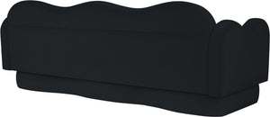 Meridian Furniture Bloom Sculptural Curved Sofa with Cloud Silhouette Seats Three for Modern Living Rooms Black Velvet 44007Black-S