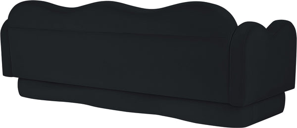 Meridian Furniture Bloom Sculptural Curved Sofa with Cloud Silhouette Seats Three for Modern Living Rooms Black Velvet 44007Black-S