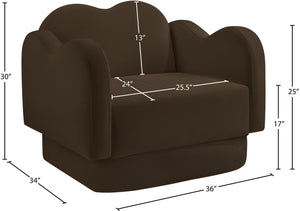Meridian Furniture Bloom Sculptural Accent Chair Plush Curved Back Design for Modern Living Room or Bedroom Brown Velvet 44007Brown-C