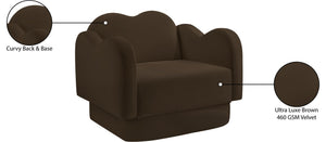 Meridian Furniture Bloom Sculptural Accent Chair Plush Curved Back Design for Modern Living Room or Bedroom Brown Velvet 44007Brown-C