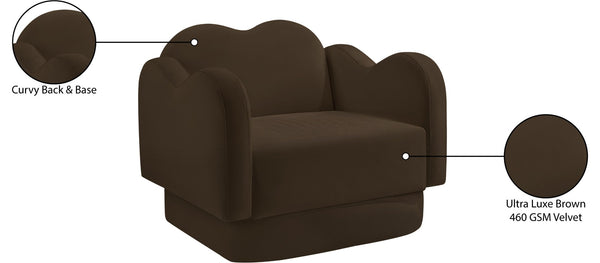 Meridian Furniture Bloom Sculptural Accent Chair Plush Curved Back Design for Modern Living Room or Bedroom Brown Velvet 44007Brown-C