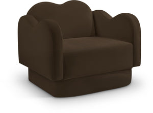Meridian Furniture Bloom Sculptural Accent Chair Plush Curved Back Design for Modern Living Room or Bedroom Brown Velvet 44007Brown-C
