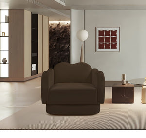Meridian Furniture Bloom Sculptural Accent Chair Plush Curved Back Design for Modern Living Room or Bedroom Brown Velvet 44007Brown-C