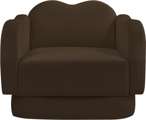 Meridian Furniture Bloom Sculptural Accent Chair Plush Curved Back Design for Modern Living Room or Bedroom Brown Velvet 44007Brown-C