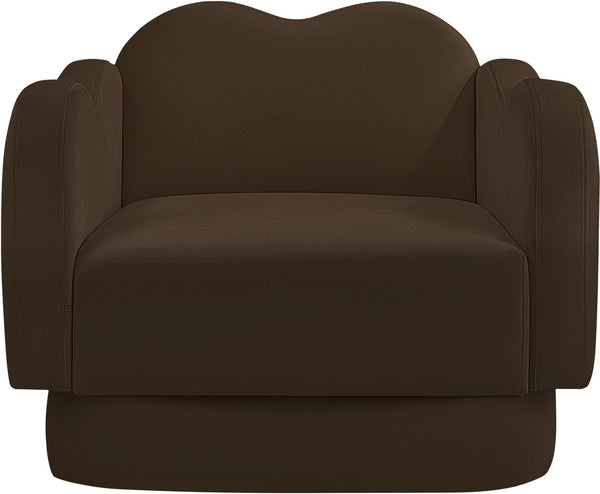 Meridian Furniture Bloom Sculptural Accent Chair Plush Curved Back Design for Modern Living Room or Bedroom Brown Velvet 44007Brown-C