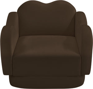 Meridian Furniture Bloom Sculptural Accent Chair Plush Curved Back Design for Modern Living Room or Bedroom Brown Velvet 44007Brown-C