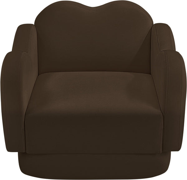 Meridian Furniture Bloom Sculptural Accent Chair Plush Curved Back Design for Modern Living Room or Bedroom Brown Velvet 44007Brown-C