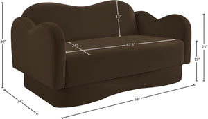 Meridian Furniture Bloom Sculptural Loveseat with Curved Cloud Silhouette and Plush Upholstery for Modern Living Brown Velvet 44007Brown-L