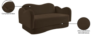 Meridian Furniture Bloom Sculptural Loveseat with Curved Cloud Silhouette and Plush Upholstery for Modern Living Brown Velvet 44007Brown-L