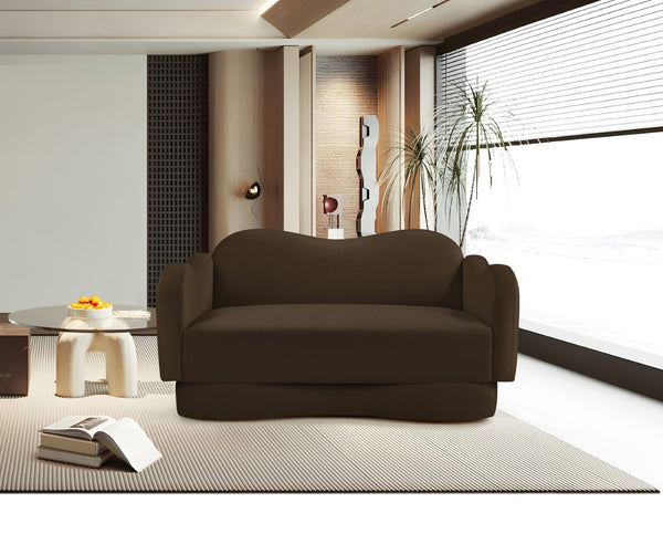 Meridian Furniture Bloom Sculptural Loveseat with Curved Cloud Silhouette and Plush Upholstery for Modern Living Brown Velvet 44007Brown-L