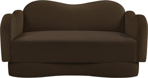 Meridian Furniture Bloom Sculptural Loveseat with Curved Cloud Silhouette and Plush Upholstery for Modern Living Brown Velvet 44007Brown-L