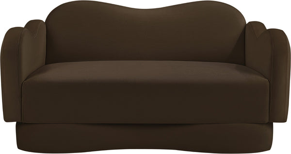Meridian Furniture Bloom Sculptural Loveseat with Curved Cloud Silhouette and Plush Upholstery for Modern Living Brown Velvet 44007Brown-L