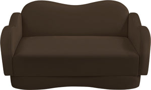Meridian Furniture Bloom Sculptural Loveseat with Curved Cloud Silhouette and Plush Upholstery for Modern Living Brown Velvet 44007Brown-L