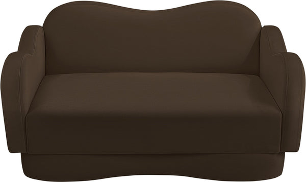 Meridian Furniture Bloom Sculptural Loveseat with Curved Cloud Silhouette and Plush Upholstery for Modern Living Brown Velvet 44007Brown-L