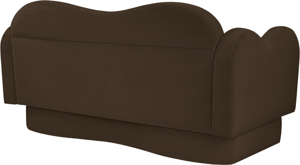 Meridian Furniture Bloom Sculptural Loveseat with Curved Cloud Silhouette and Plush Upholstery for Modern Living Brown Velvet 44007Brown-L