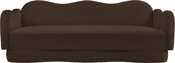 Meridian Furniture Bloom Sculptural Curved Sofa with Cloud Silhouette Seats Three for Modern Living Rooms Brown Velvet 44007Brown-S
