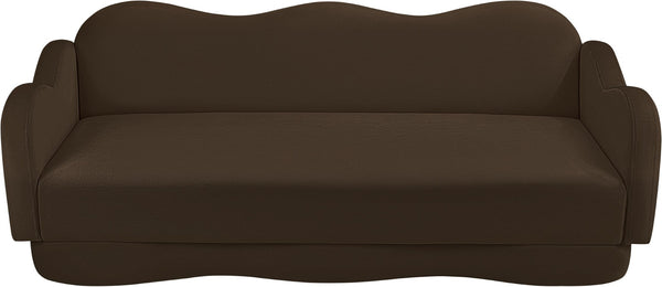 Meridian Furniture Bloom Sculptural Curved Sofa with Cloud Silhouette Seats Three for Modern Living Rooms Brown Velvet 44007Brown-S