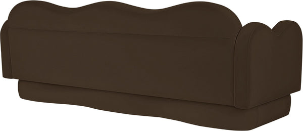 Meridian Furniture Bloom Sculptural Curved Sofa with Cloud Silhouette Seats Three for Modern Living Rooms Brown Velvet 44007Brown-S