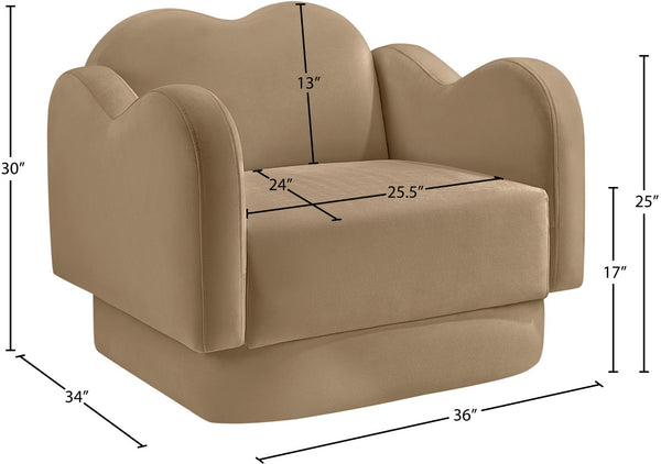 Meridian Furniture Bloom Sculptural Accent Chair Plush Curved Back Design for Modern Living Room or Bedroom Camel Velvet 44007Camel-C