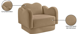 Meridian Furniture Bloom Sculptural Accent Chair Plush Curved Back Design for Modern Living Room or Bedroom Camel Velvet 44007Camel-C