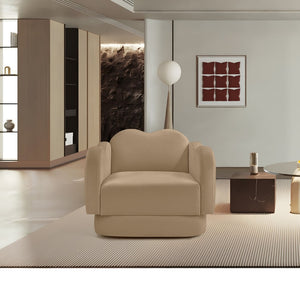 Meridian Furniture Bloom Sculptural Accent Chair Plush Curved Back Design for Modern Living Room or Bedroom Camel Velvet 44007Camel-C