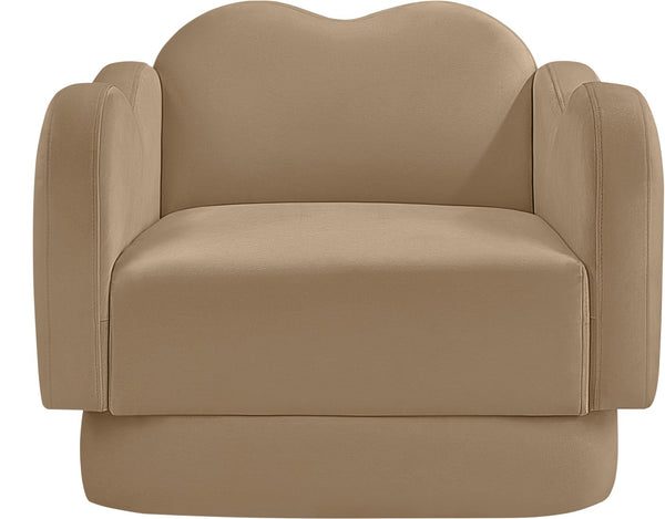 Meridian Furniture Bloom Sculptural Accent Chair Plush Curved Back Design for Modern Living Room or Bedroom Camel Velvet 44007Camel-C