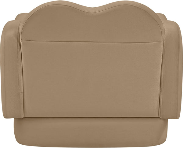 Meridian Furniture Bloom Sculptural Accent Chair Plush Curved Back Design for Modern Living Room or Bedroom Camel Velvet 44007Camel-C