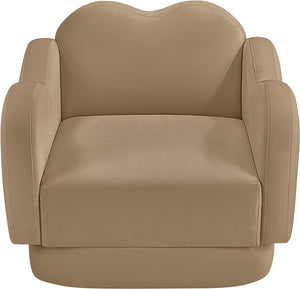 Meridian Furniture Bloom Sculptural Accent Chair Plush Curved Back Design for Modern Living Room or Bedroom Camel Velvet 44007Camel-C