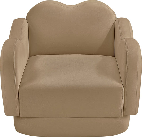 Meridian Furniture Bloom Sculptural Accent Chair Plush Curved Back Design for Modern Living Room or Bedroom Camel Velvet 44007Camel-C