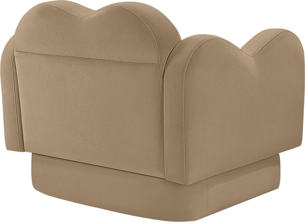 Meridian Furniture Bloom Sculptural Accent Chair Plush Curved Back Design for Modern Living Room or Bedroom Camel Velvet 44007Camel-C