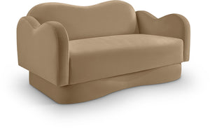 Meridian Furniture Bloom Sculptural Loveseat with Curved Cloud Silhouette and Plush Upholstery for Modern Living Camel Velvet 44007Camel-L
