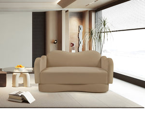 Meridian Furniture Bloom Sculptural Loveseat with Curved Cloud Silhouette and Plush Upholstery for Modern Living Camel Velvet 44007Camel-L