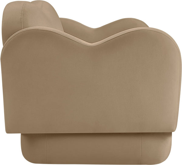 Meridian Furniture Bloom Sculptural Loveseat with Curved Cloud Silhouette and Plush Upholstery for Modern Living Camel Velvet 44007Camel-L