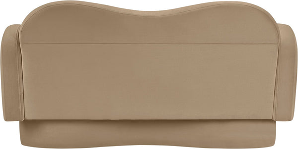 Meridian Furniture Bloom Sculptural Loveseat with Curved Cloud Silhouette and Plush Upholstery for Modern Living Camel Velvet 44007Camel-L