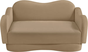 Meridian Furniture Bloom Sculptural Loveseat with Curved Cloud Silhouette and Plush Upholstery for Modern Living Camel Velvet 44007Camel-L