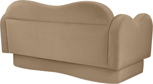 Meridian Furniture Bloom Sculptural Loveseat with Curved Cloud Silhouette and Plush Upholstery for Modern Living Camel Velvet 44007Camel-L
