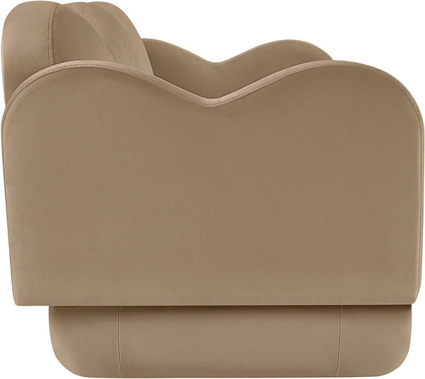 Meridian Furniture Bloom Sculptural Curved Sofa with Cloud Silhouette Seats Three for Modern Living Rooms Camel Velvet 44007Camel-S