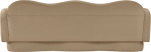 Meridian Furniture Bloom Sculptural Curved Sofa with Cloud Silhouette Seats Three for Modern Living Rooms Camel Velvet 44007Camel-S