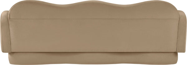 Meridian Furniture Bloom Sculptural Curved Sofa with Cloud Silhouette Seats Three for Modern Living Rooms Camel Velvet 44007Camel-S