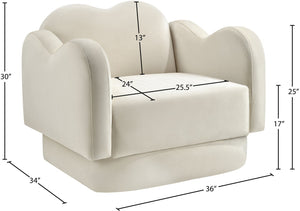 Meridian Furniture Bloom Sculptural Accent Chair Plush Curved Back Design for Modern Living Room or Bedroom Cream Velvet 44007Cream-C